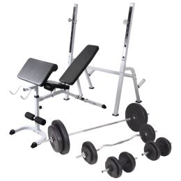 vidaXL Workout Bench with Weight Rack; Barbell and Dumbbell Set 198.4 lb