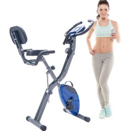 Folding Exercise Bike; Fitness Upright and Recumbent X-Bike with 10-Level Adjustable Resistance; Arm Bands and Backrest (Color: as Pic)